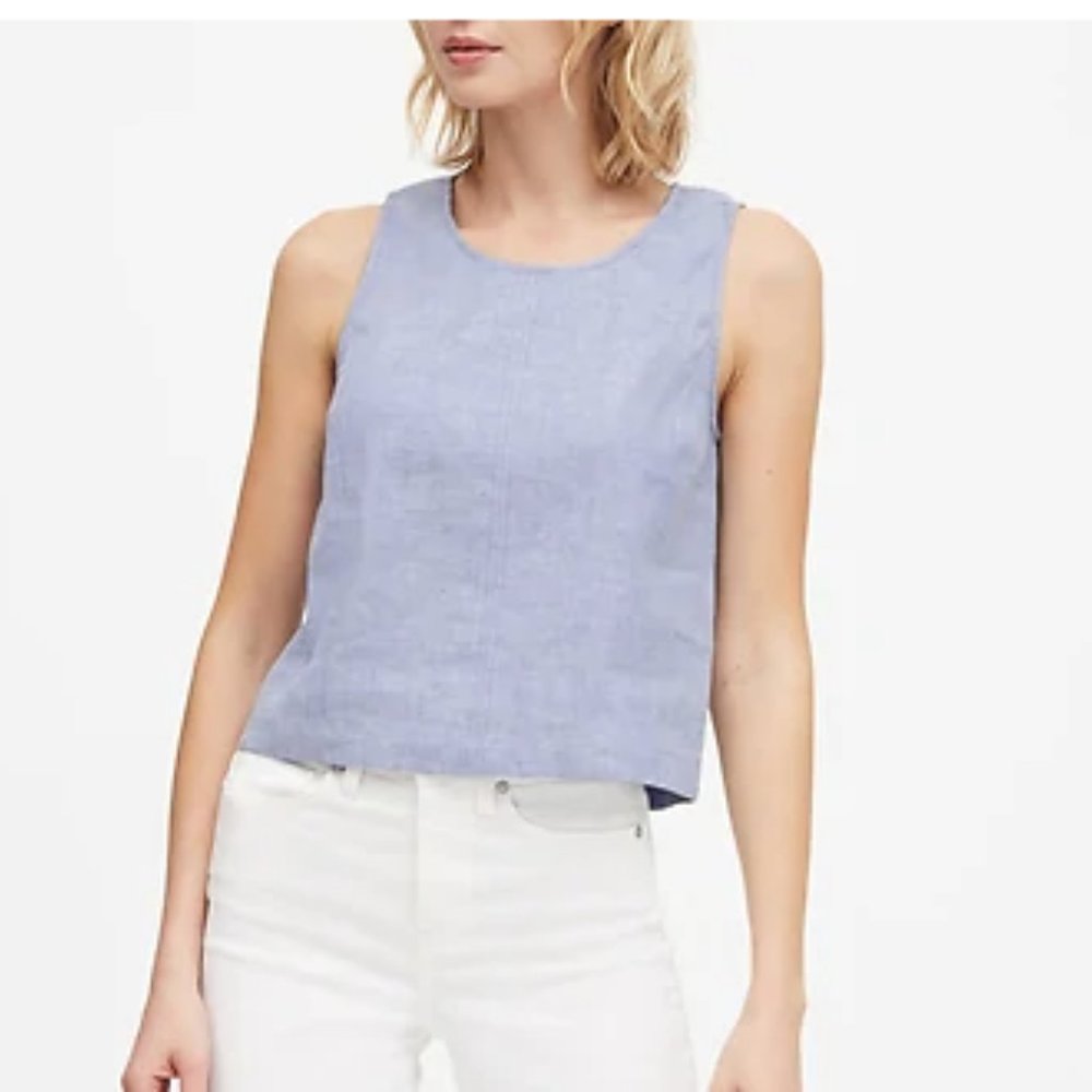 BANANA REPUBLIC Blue Linen-Cotton Cropped Top
